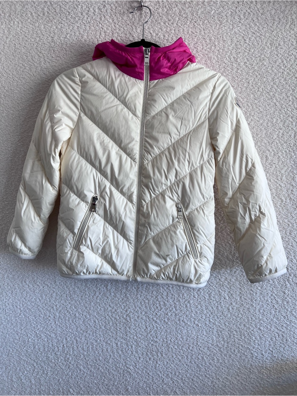 Moncler Kids Girls Hooded Puffer Jacket Kaori Giubbotto White Pink Size 10
